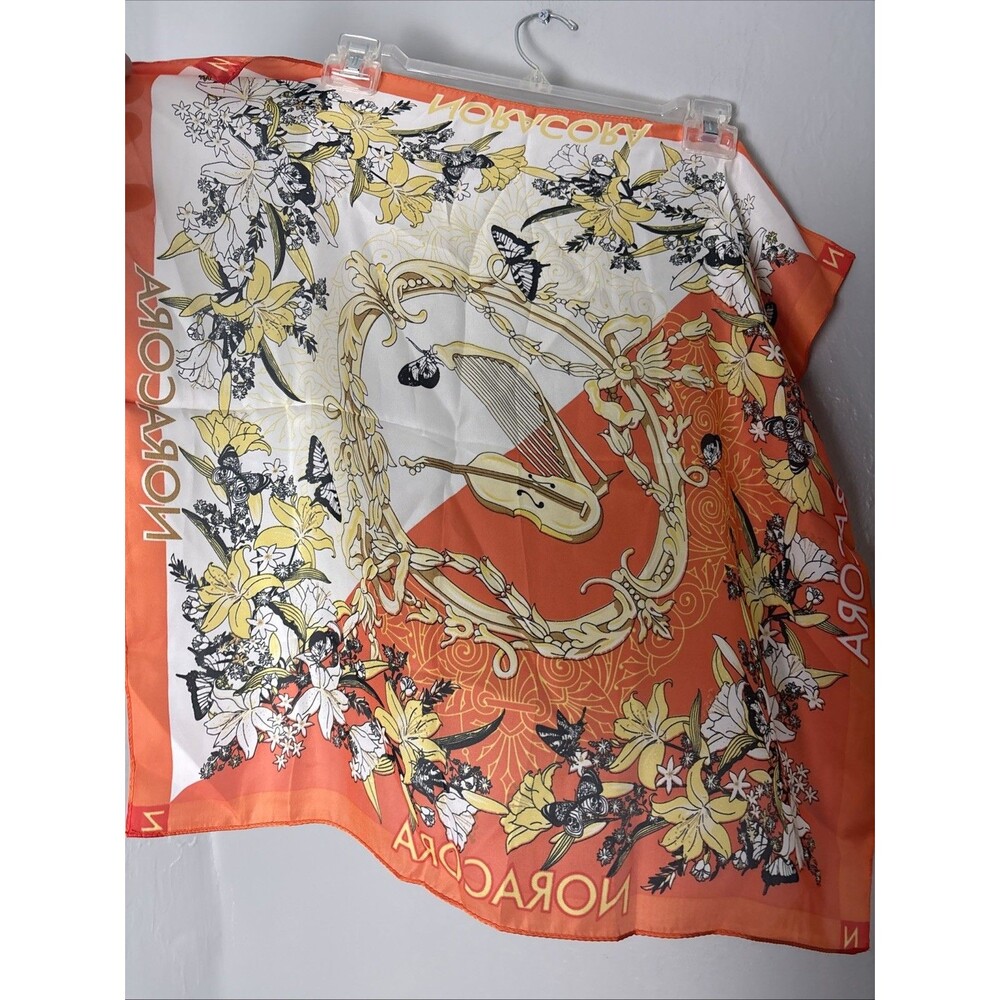 NORACORA Scarf FLORAL BUTTERFLY Music ORANGE SQUARE Polyester  21 In Square